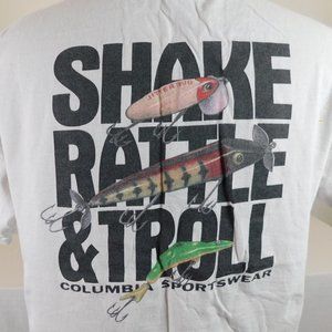 Columbia Sportswear Shake Rattle Troll Graphic Print Fishing White T-Shirt SZ XL